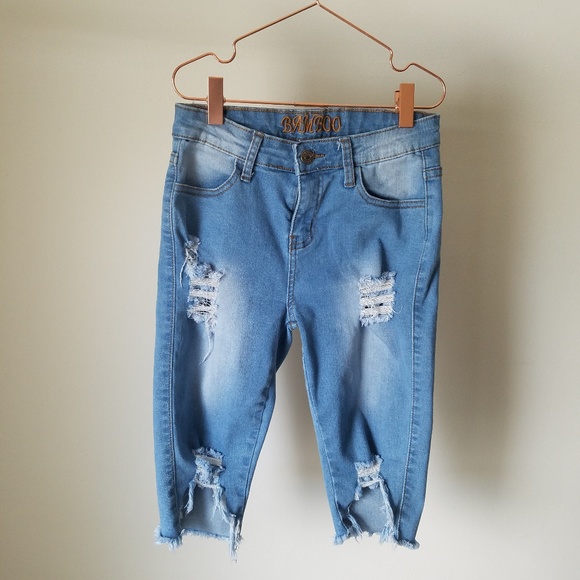 BAMBOO High Waisted Distressed Bermuda Shorts - Picture 4 of 5